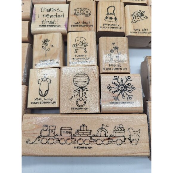 Stampin' Up! Lot of 23 Wood Mounted Rubber Stamps Love Notes, Baby, Thanks. Misc - Picture 2 of 8